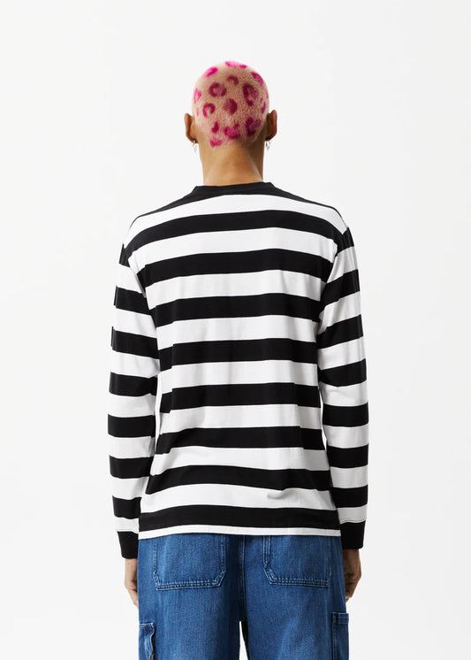 Afends Needle Recycled Striped Long Sleeve Logo T-Shirt BLACK STRIPE