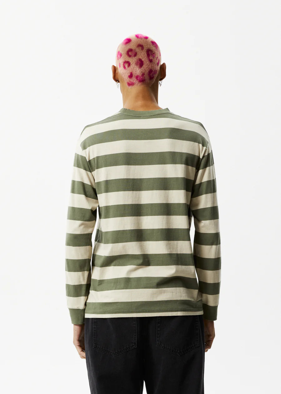 Afends Needle Recycled Stripe Long Sleeve Logo T-shirt CYPRESS STRIPE