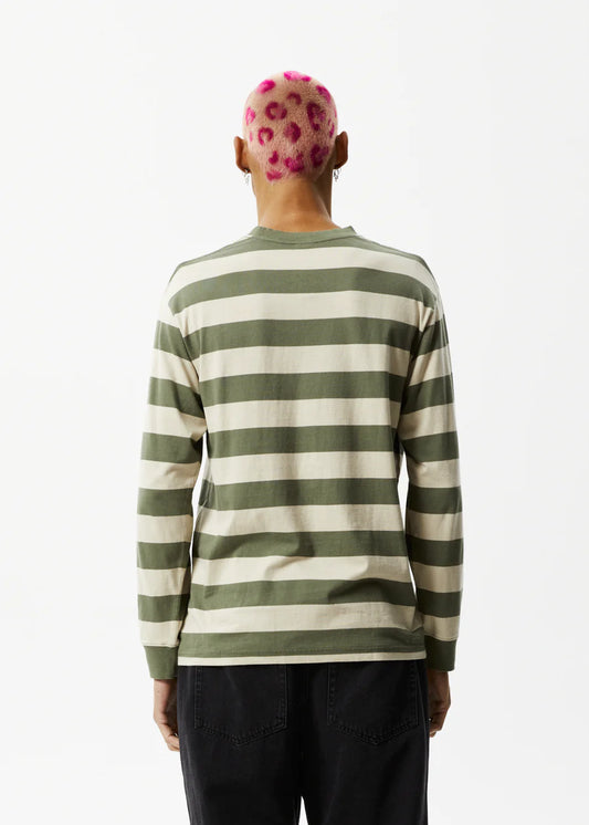 Afends Needle Recycled Stripe Long Sleeve Logo T-shirt CYPRESS STRIPE