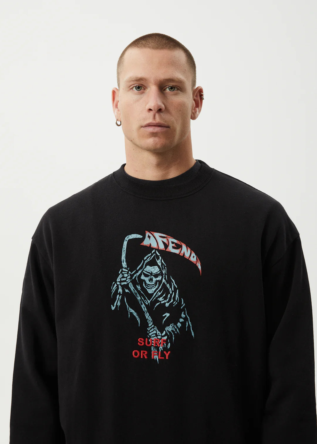Afends Surf Or Fly Crew Neck Jumper BLACK