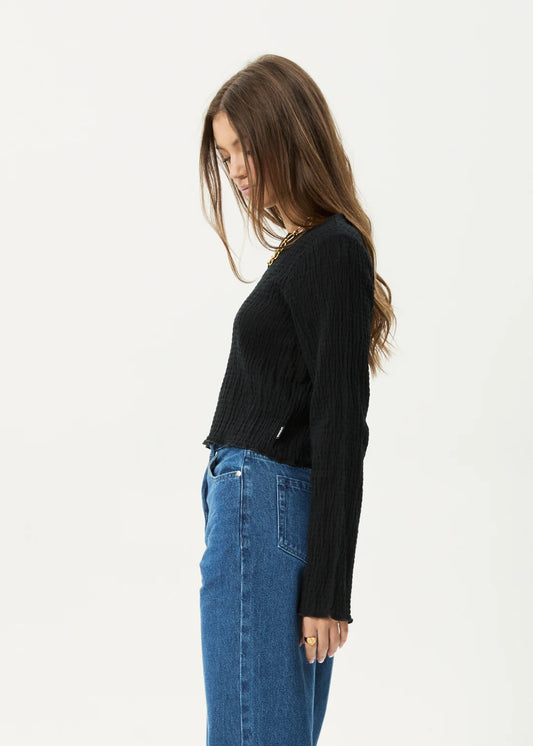Afends Focus Seersucker Long Sleeve Top BLACK