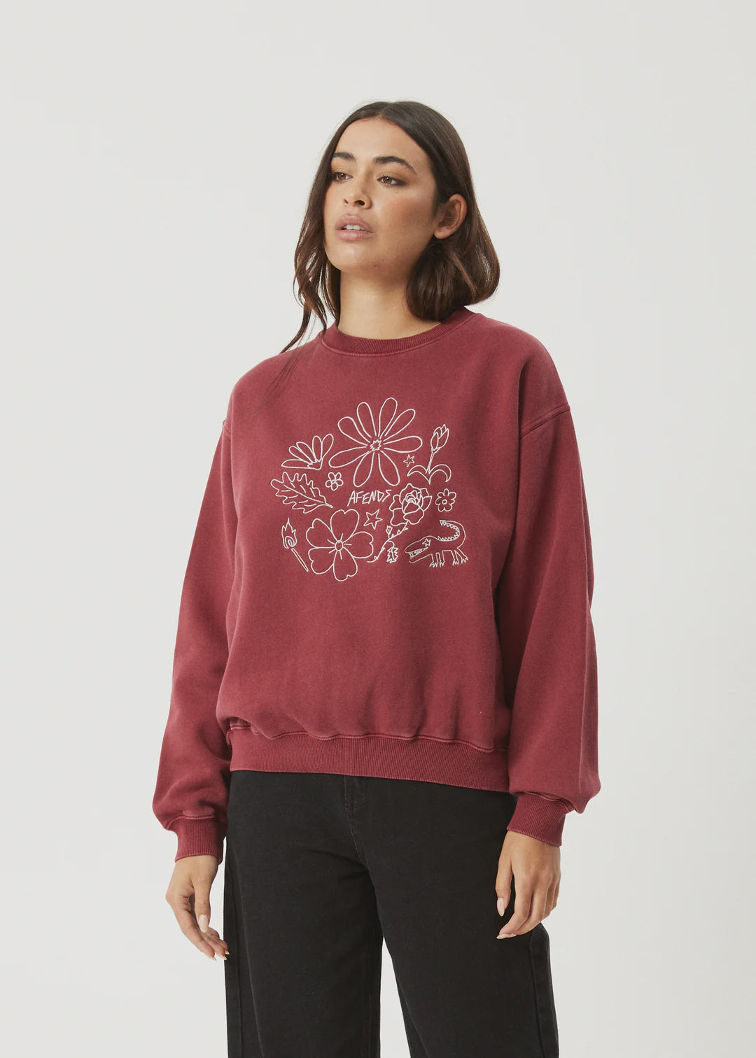Afends Shapes Crew Neck Jumper WASHED BURGUNDY