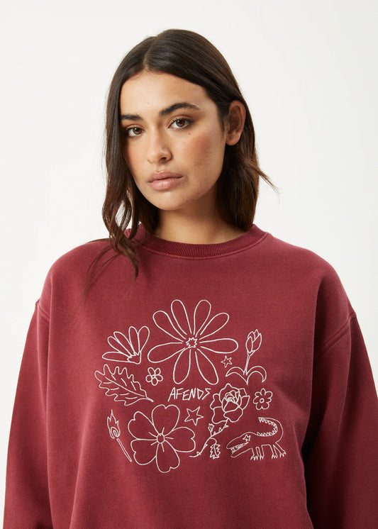 Afends Shapes Crew Neck Jumper WASHED BURGUNDY