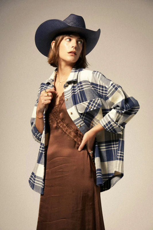 Brixton Bowery W Classic Flannel AZURE BLUE / WHITECAP PLAID