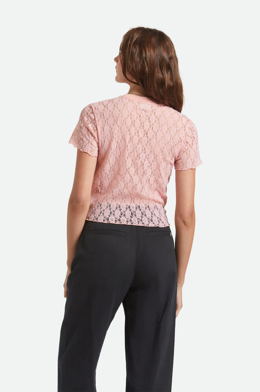 Brixton Sheer Slim Lace SS Top MELLOW ROSE
