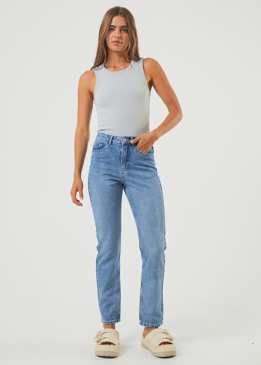 Afends Kylie Hemp Denim Slim Fit Jeans WORN BLUE