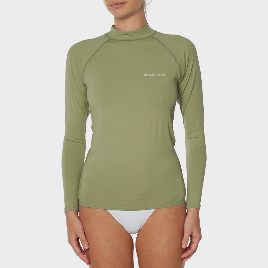 Ocean & Earth Girls Waves L/S Rash Vest OLIVE