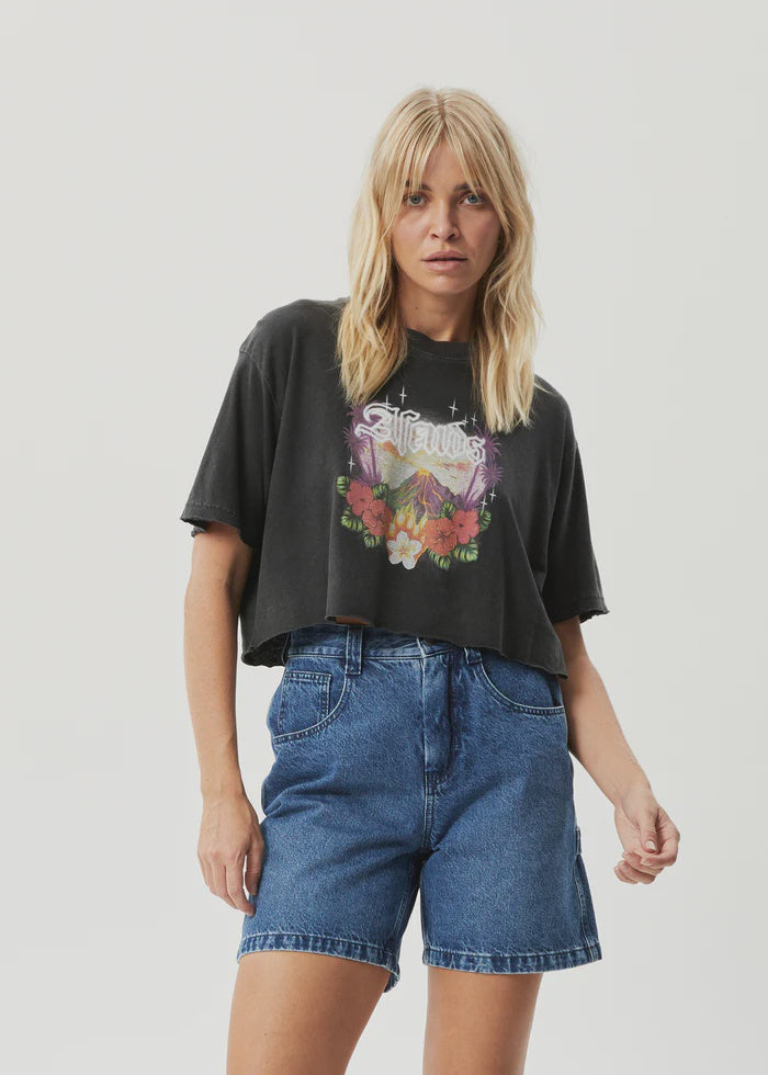 Afends Holiday Slay Cropped T-Shirt STONE BLACK