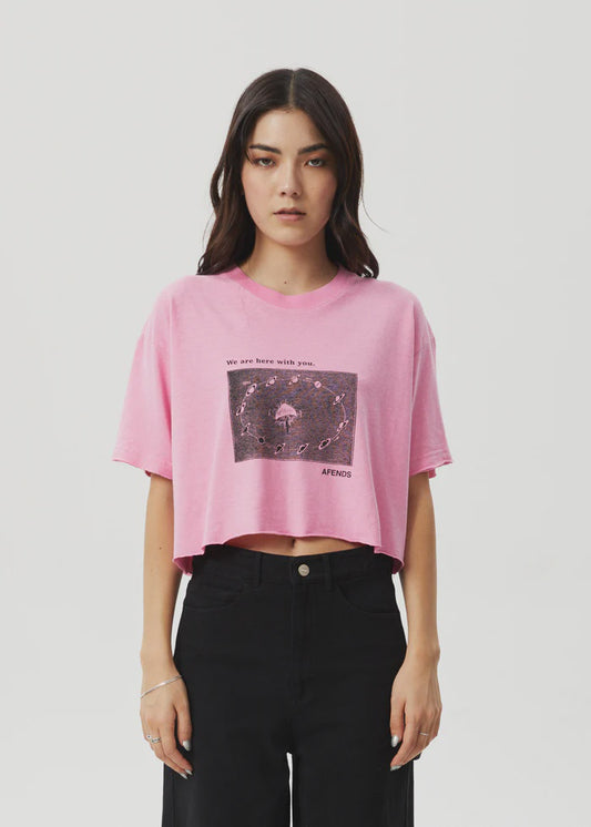 Afends Connection Cropped Hemp Oversized Tee PINK