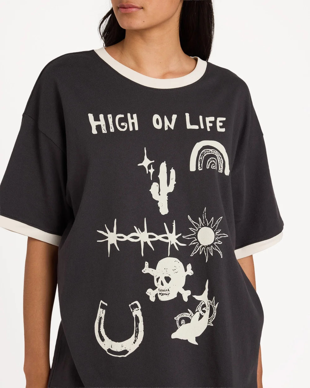 RVCA Dani Miller Oversized Ringer Tee WASHED BLACK