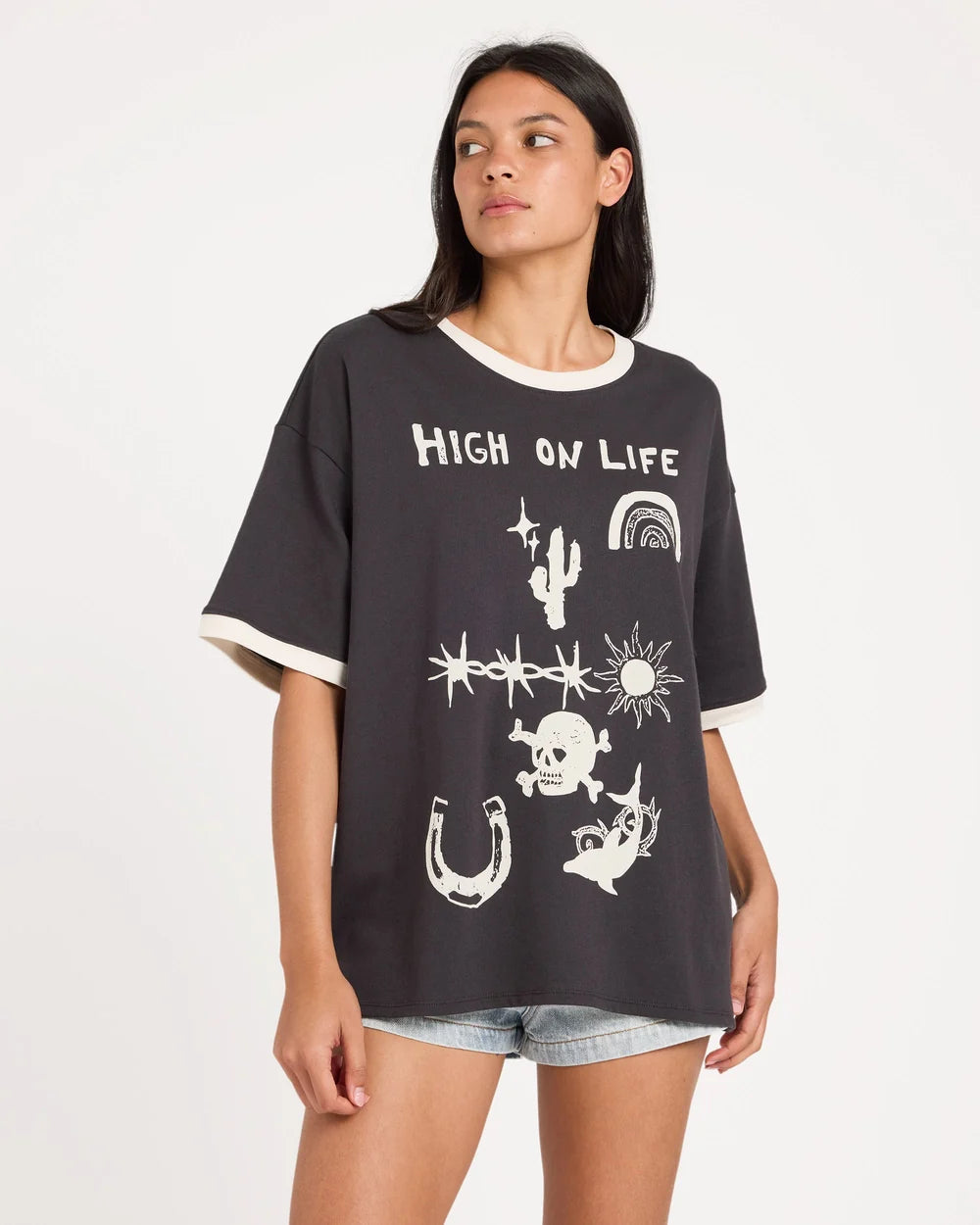 RVCA Dani Miller Oversized Ringer Tee WASHED BLACK