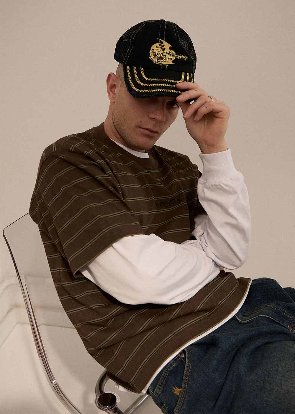 Afends Eureka Boxy Tee COFFEE STRIPE