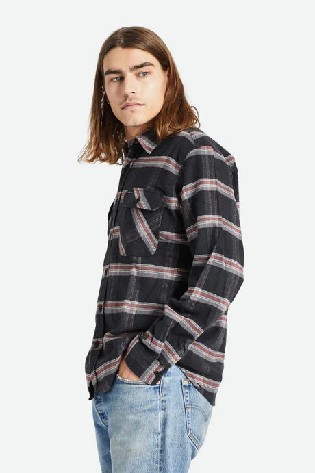 Brixton Bowery Stretch Water Resistant Flannel BLACK/CHARCOAL/BARN RED