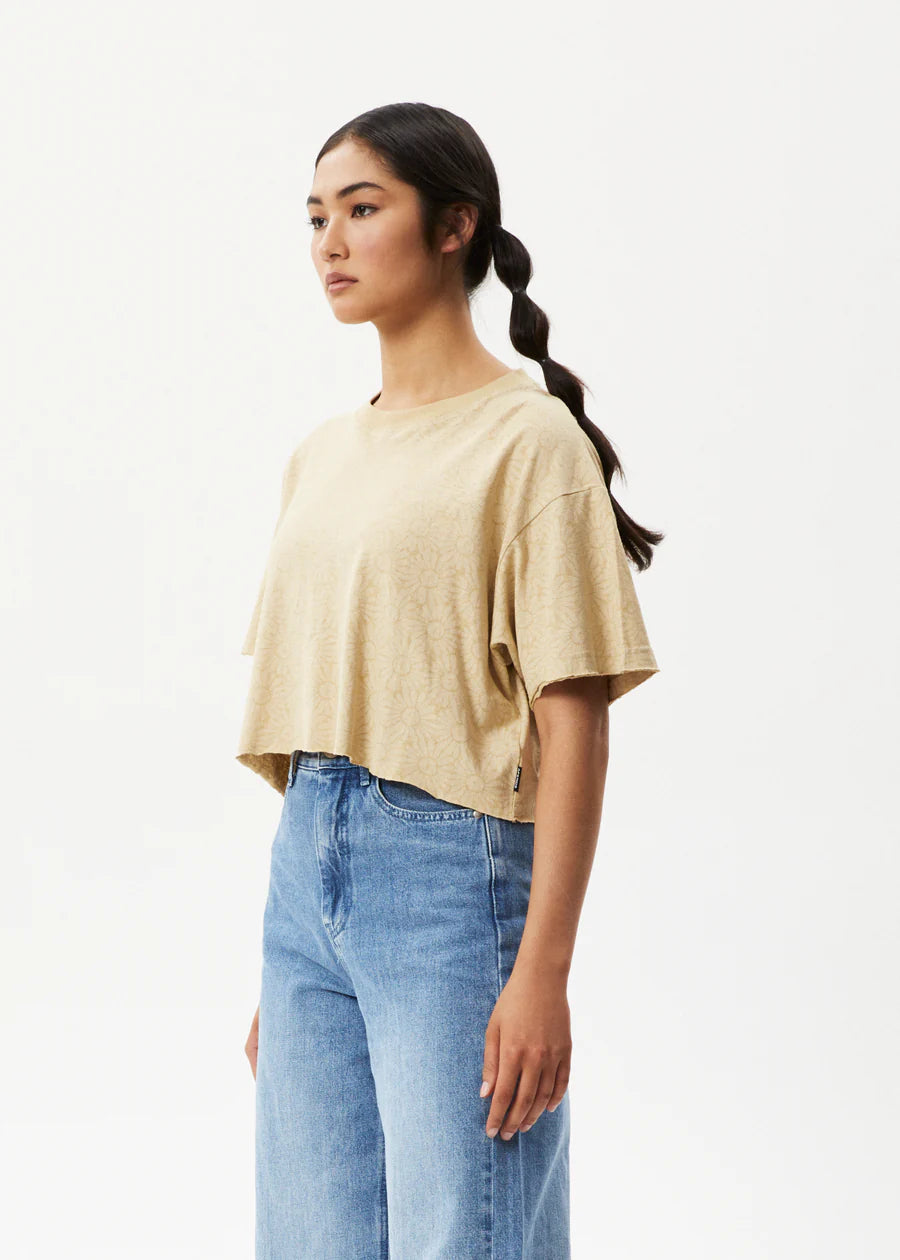 Afends Dandy Slay Floral Cropped T-Shirt CAMEL