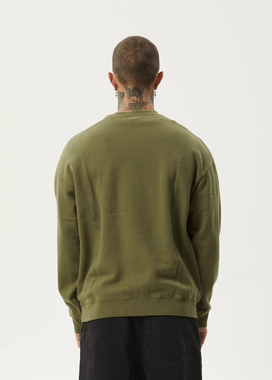 Afends Thrown Out Crew Neck Jumper MILITARY