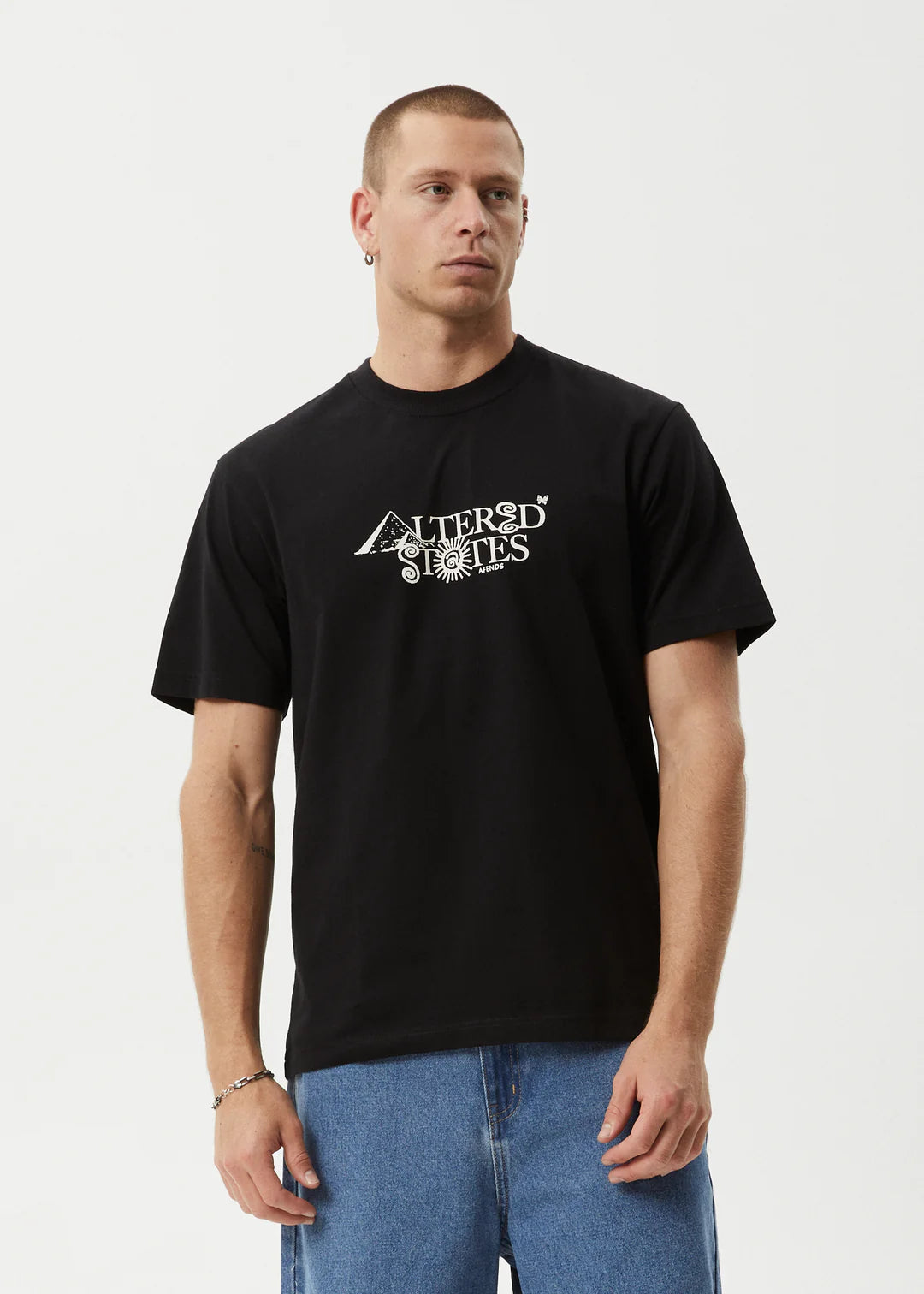 Afends Deep State Heavy Weight Recycled Retro Fit Tee BLACK