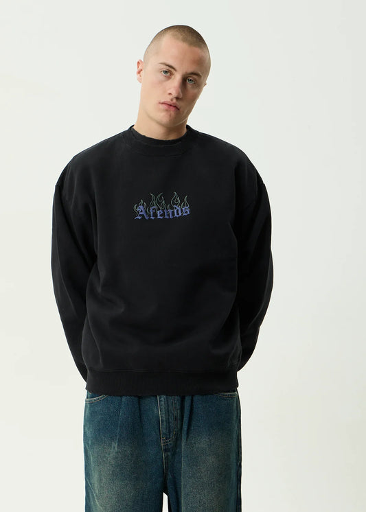 Afends Temporal Heavyweight Crew Neck Jumper STONE BLACK