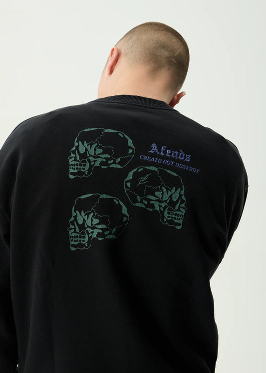 Afends Temporal Heavyweight Crew Neck Jumper STONE BLACK