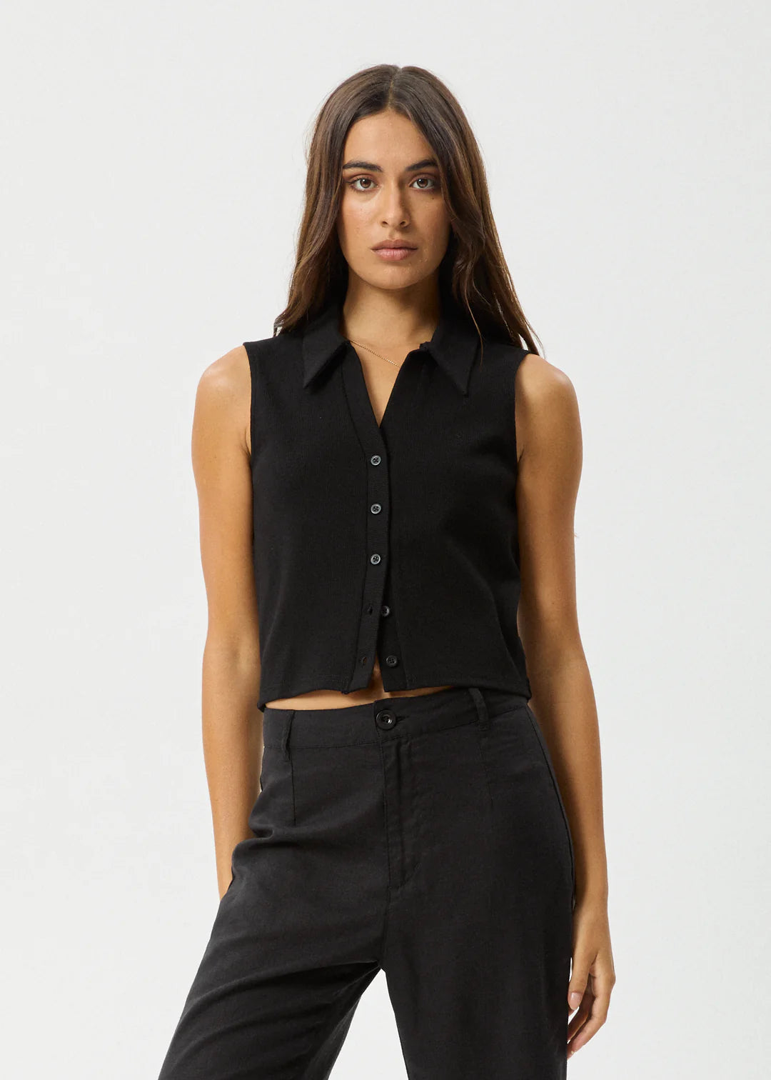 Afends Eliza Rib Sleeveless Shirt BLACK