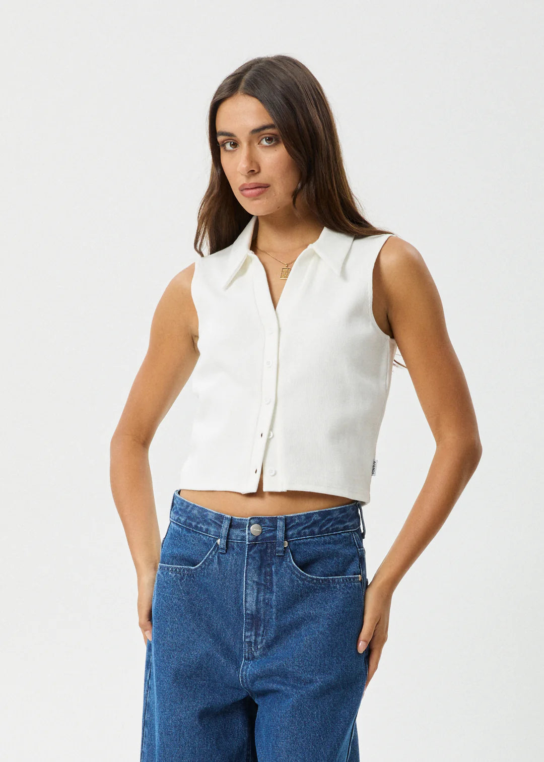 Afends Eliza Rib Sleeveless Shirt WHITE