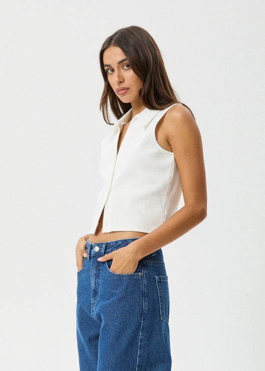 Afends Eliza Rib Sleeveless Shirt WHITE