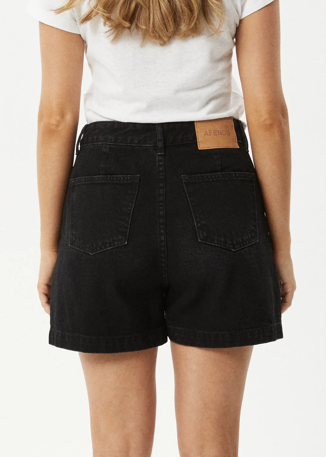 Afends Seventy Threes Organic Denim High Waisted Shorts WASHED BLACK