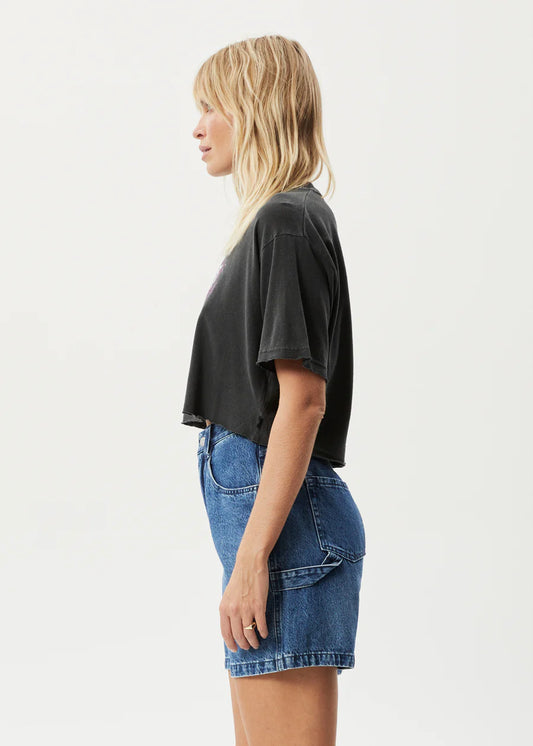 Afends Holiday Slay Cropped T-Shirt STONE BLACK