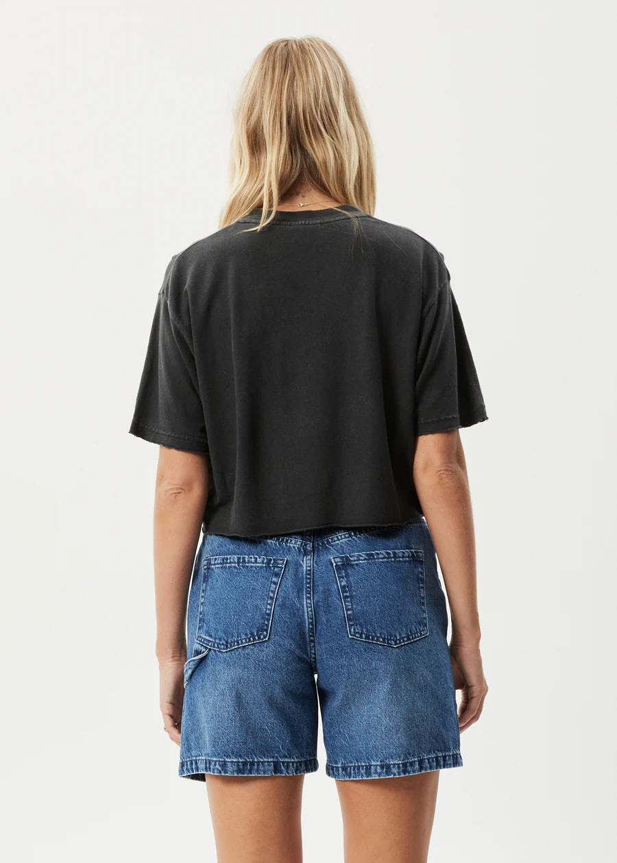 Afends Holiday Slay Cropped T-Shirt STONE BLACK