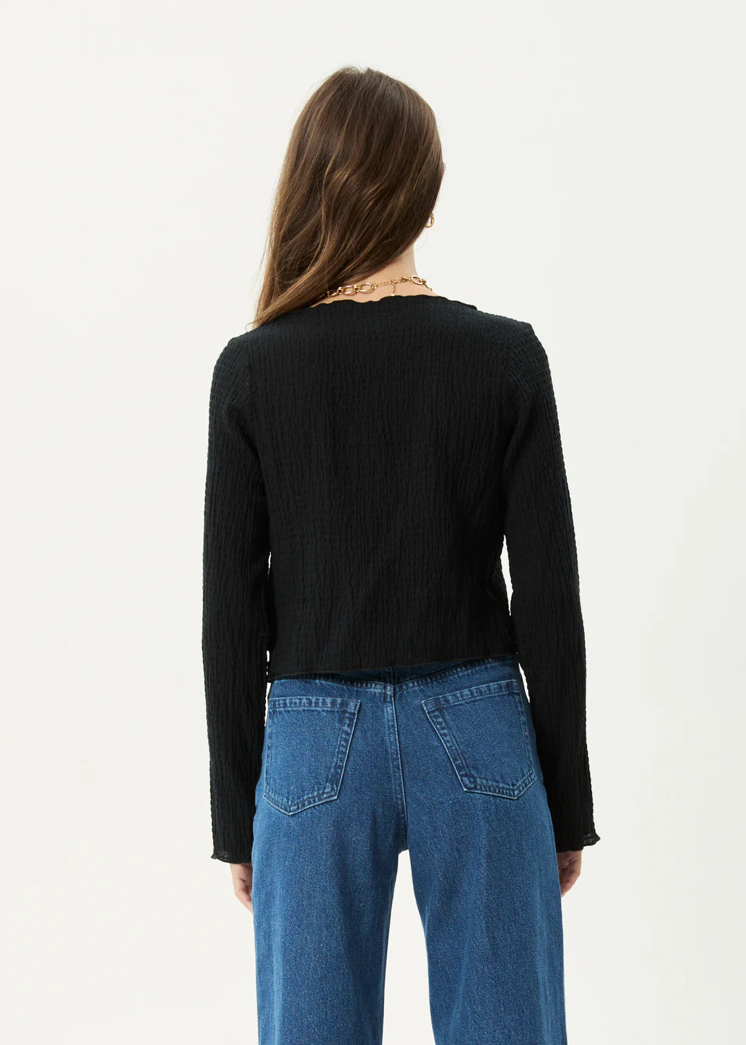 Afends Focus Seersucker Long Sleeve Top BLACK