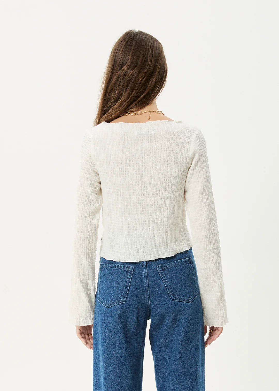 Afends Focus Seersucker Long Sleeve Top OFF WHITE