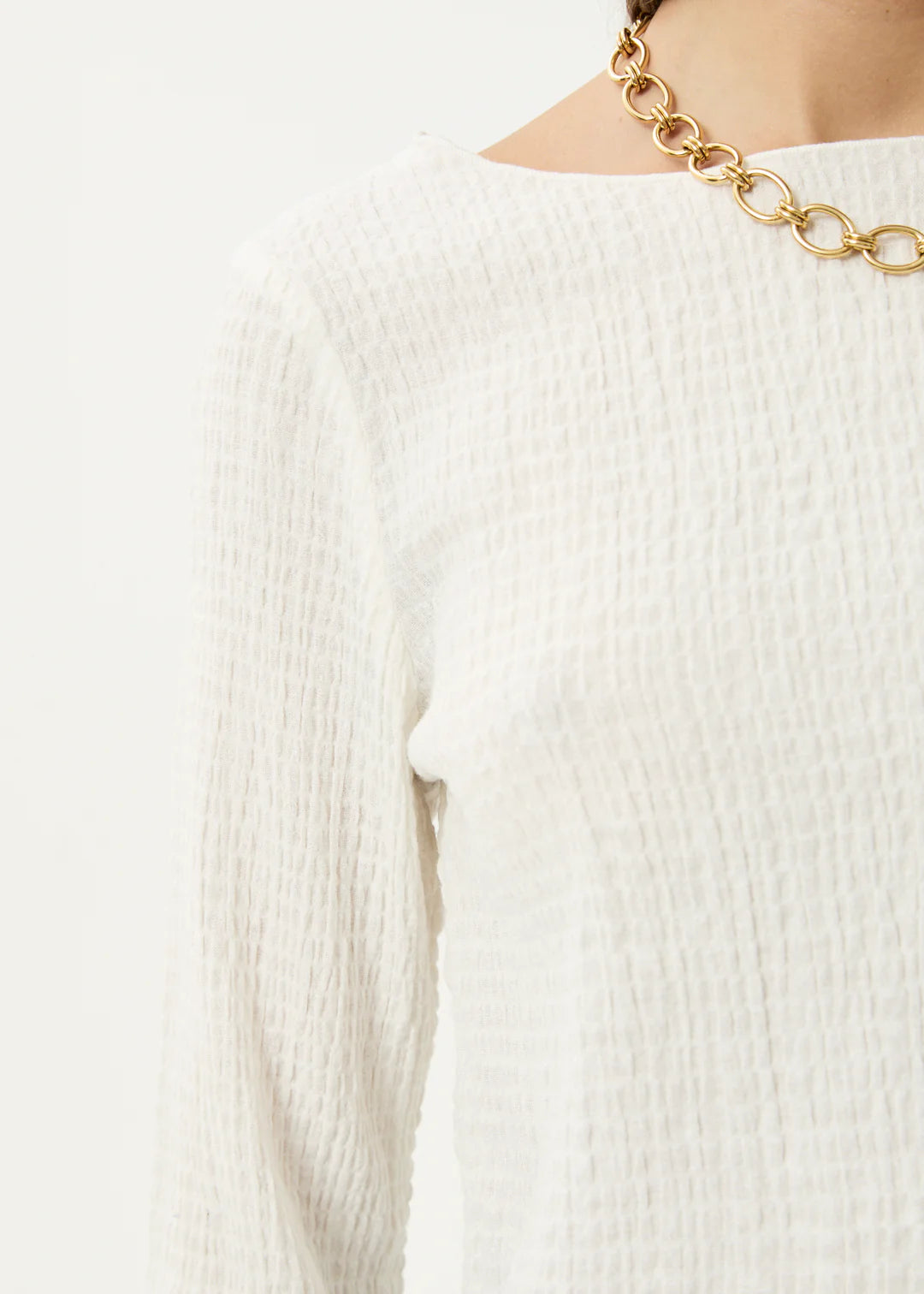 Afends Focus Seersucker Long Sleeve Top OFF WHITE