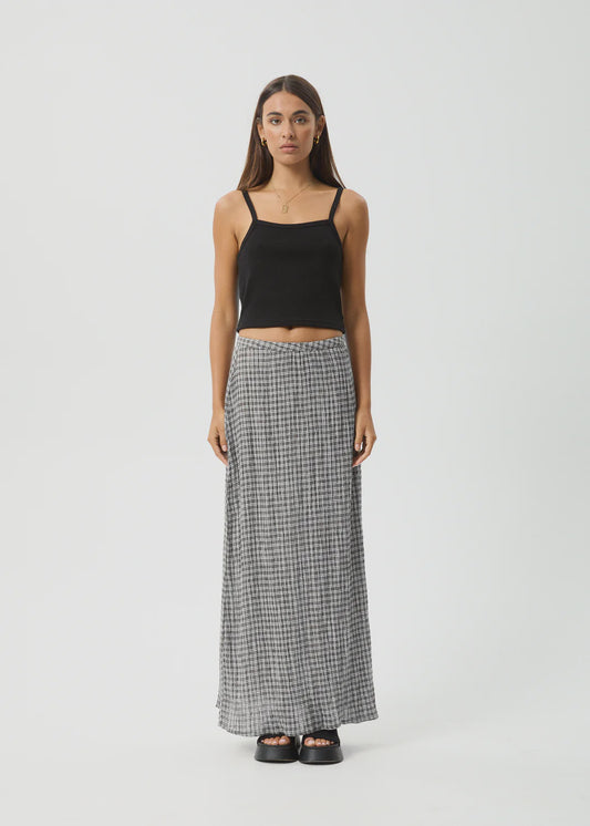 Afends Asta Base Seesucker Check Maxi Skirt STEEL CHECK