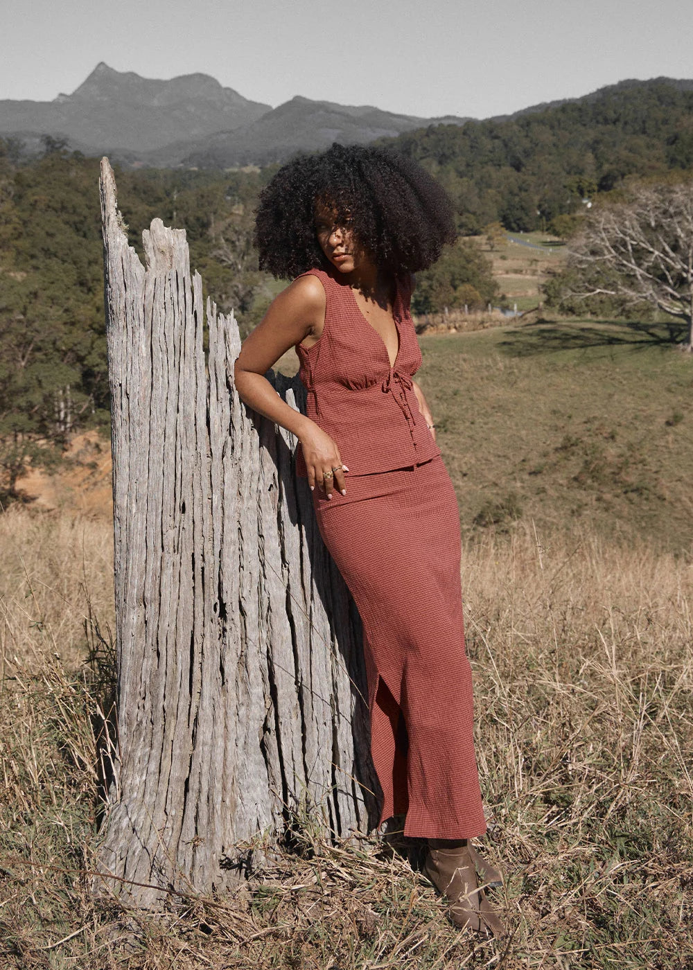 Afends Kali Maxi Skirt INDY ROSE CHECK