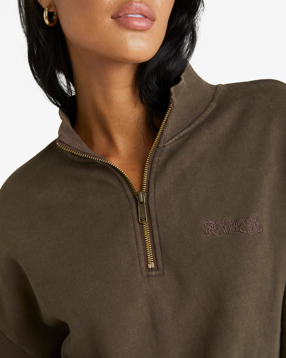 RVCA Country 1/4 Zip Crew CHOCOLATE