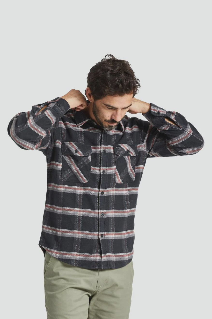 Brixton Bowery Stretch Water Resistant Flannel BLACK/CHARCOAL/BARN RED