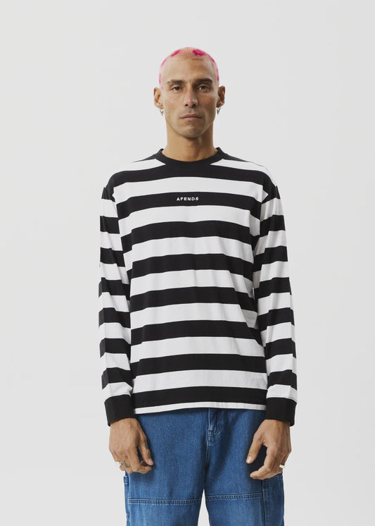 Afends Needle Recycled Striped Long Sleeve Logo T-Shirt BLACK STRIPE