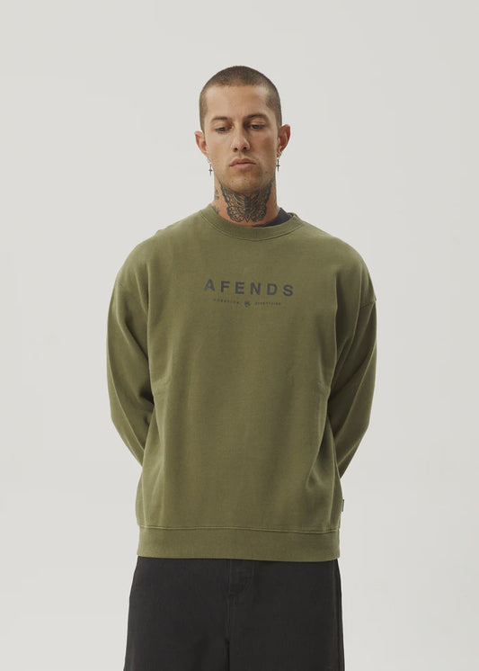 Afends Thrown Out Crew Neck Jumper MILITARY