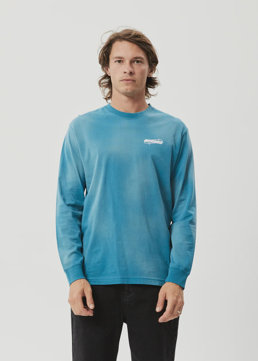 Afends Eternal Recycled Long Sleeve Graphic Logo T-Shirt WORN AZURE