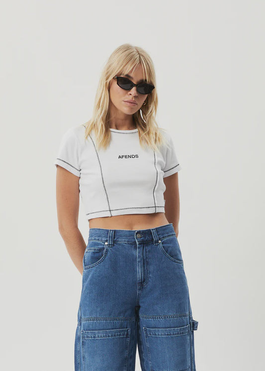 Afends Rib Cropped T-Shirt WHITE