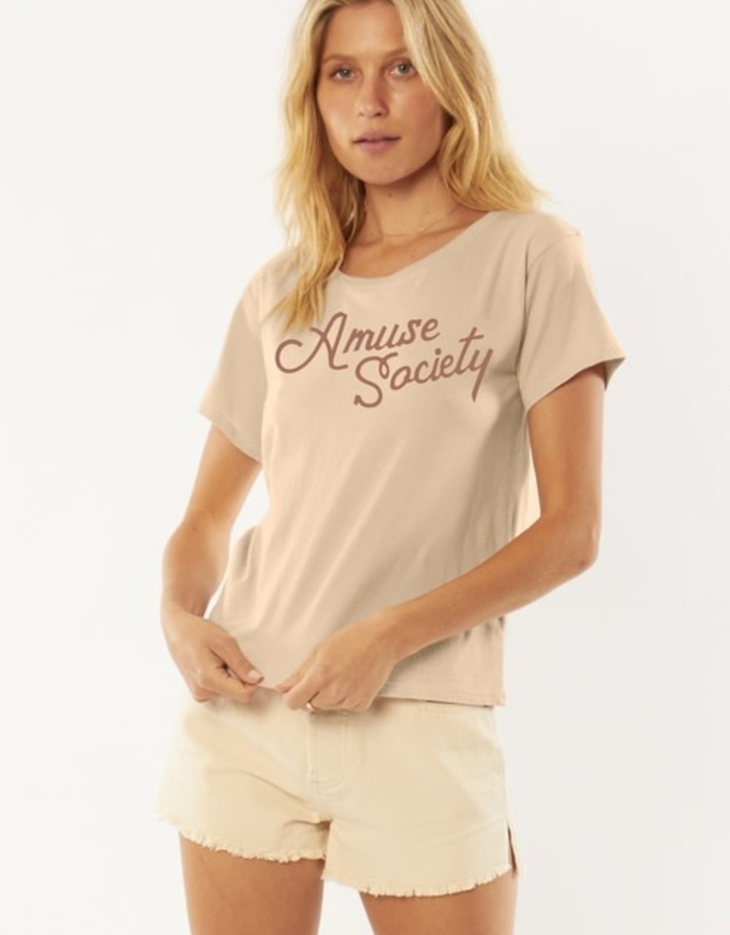 Amuse Branded Knit Fitted Tee SAND