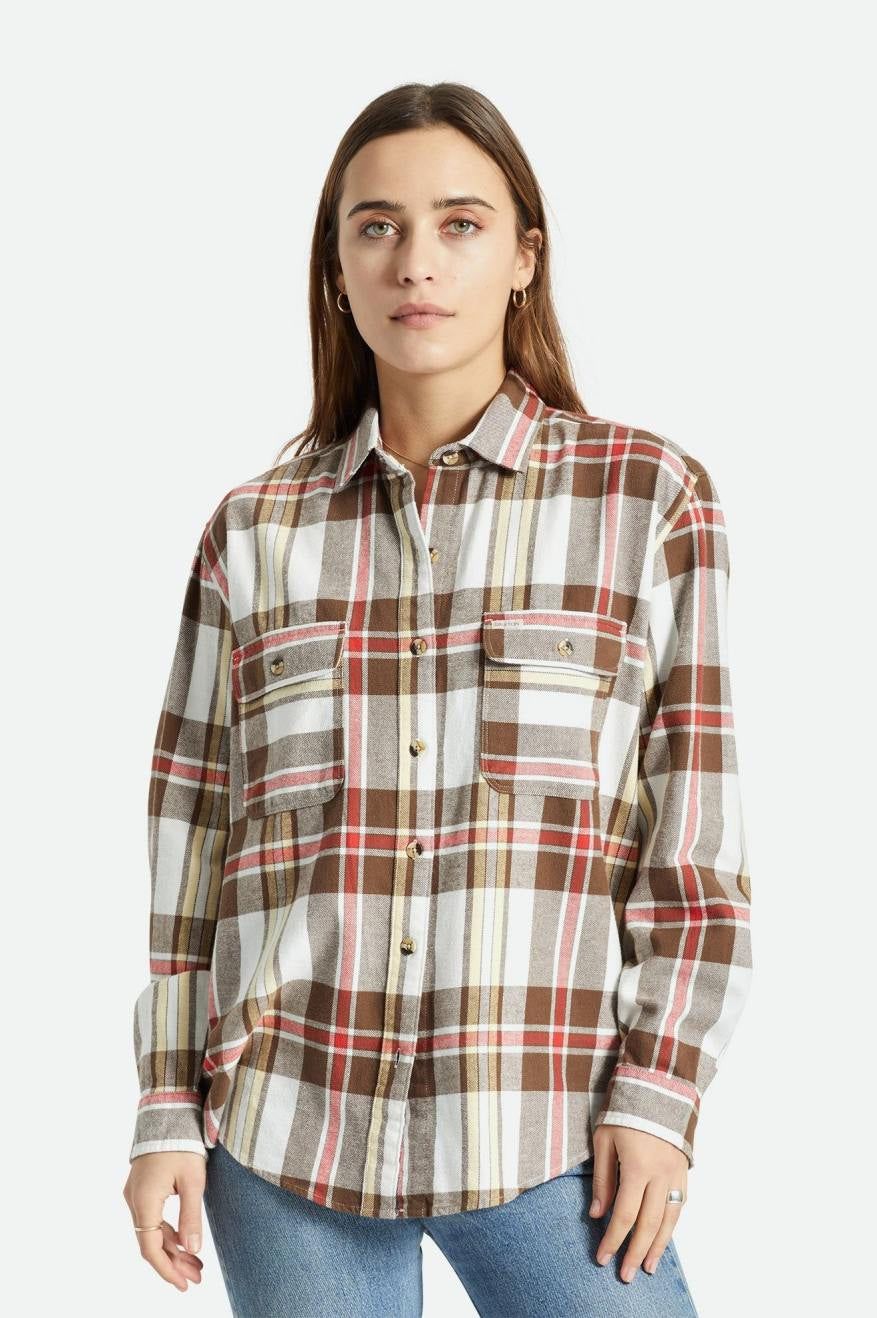 Brixton Bowery W L/S Flannel OFF WHITE / DARK EARTH