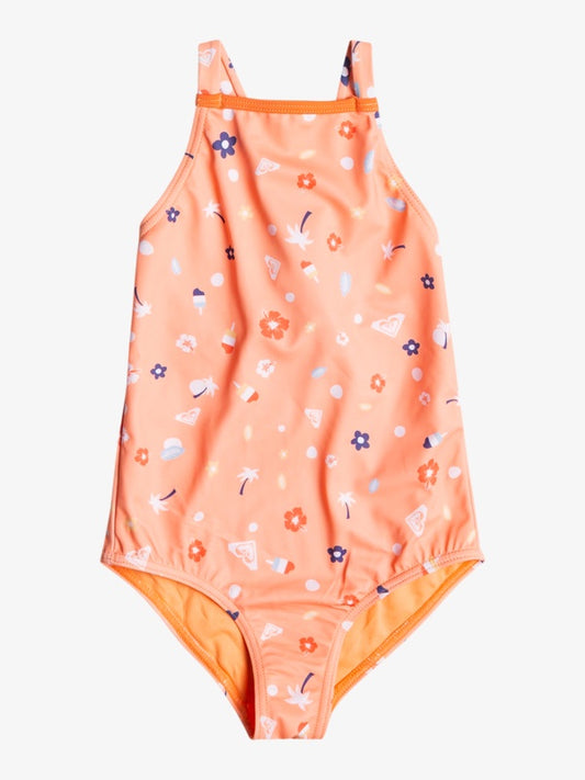 Roxy Girls Have Fun First One Piece Swimsuit PAPAYA PUNCH POPCICLE  DOTS
