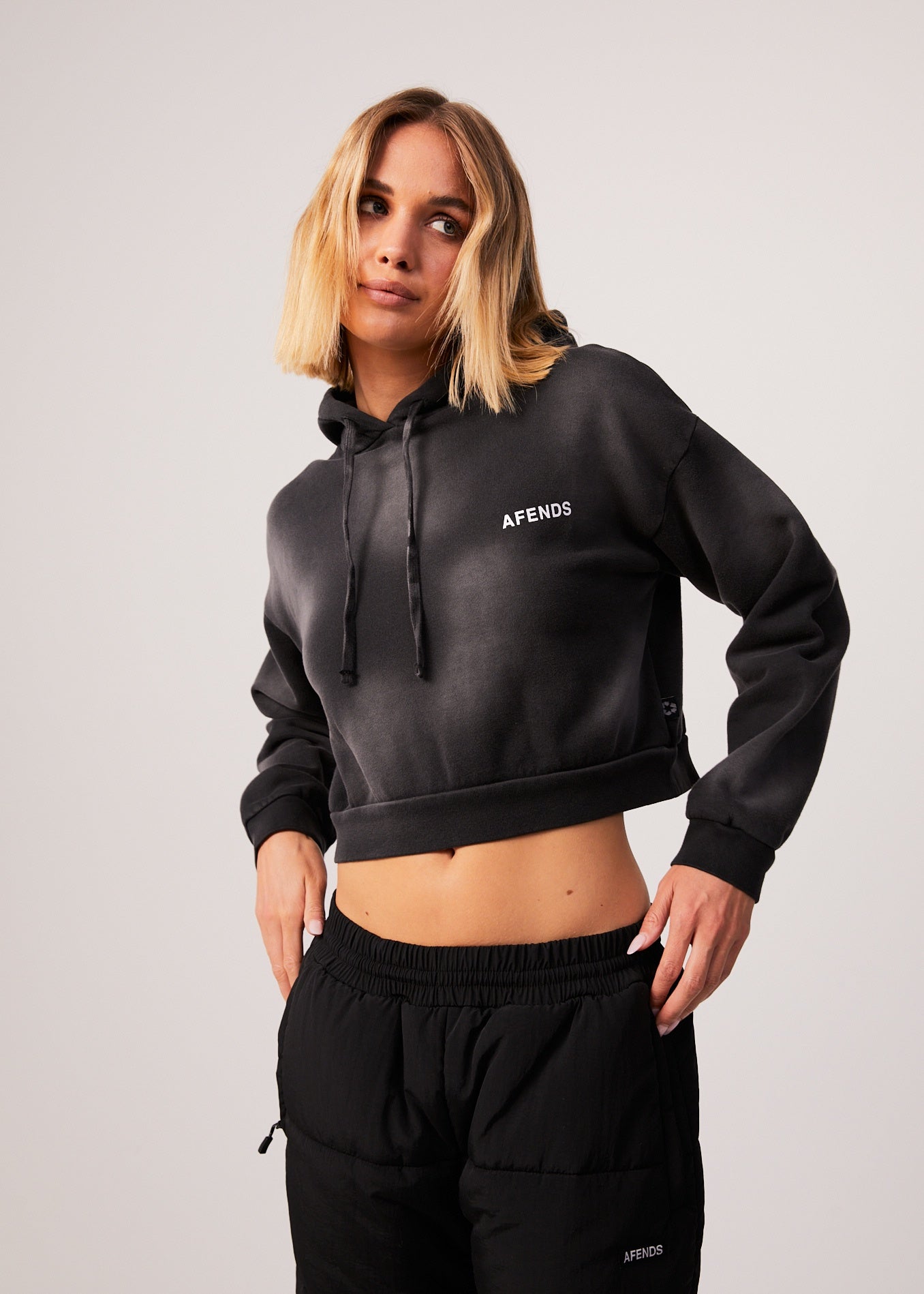 Afends Boundless Recycled Cropped Hoodie BLACK