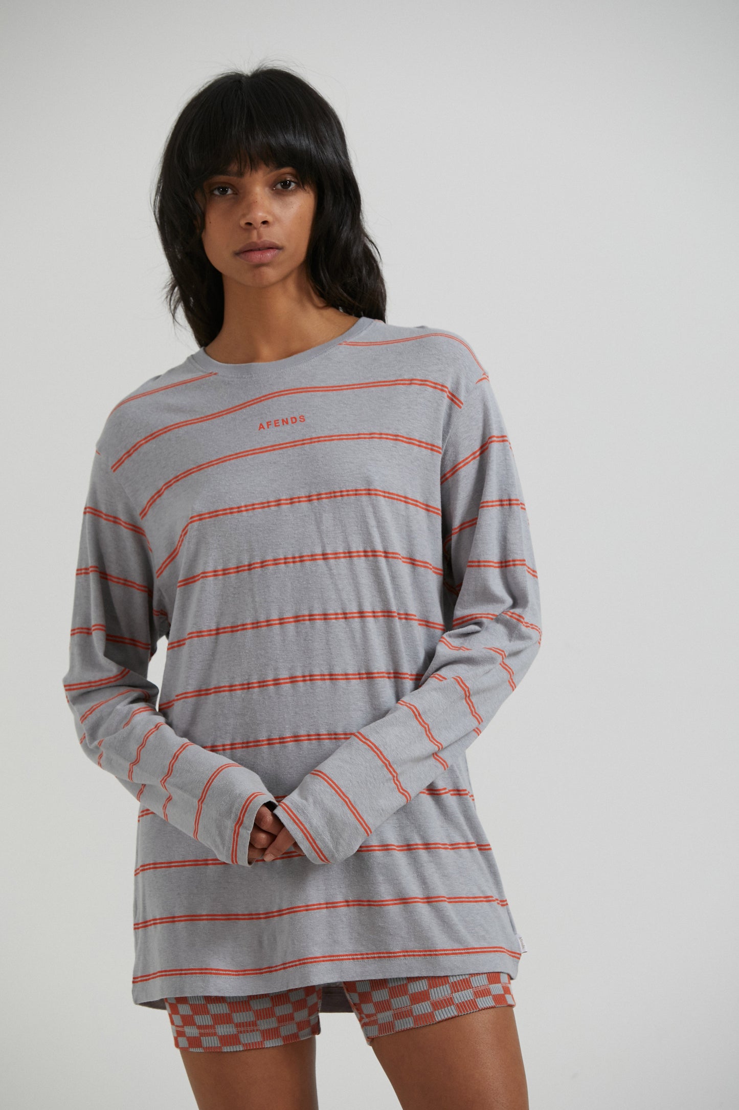 Afends Interlude Recycled Striped LS T-Shirt GREY