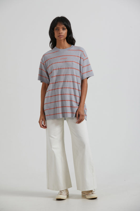 Afends Interlude Recycled Stripe Oversized T-Shirt GREY